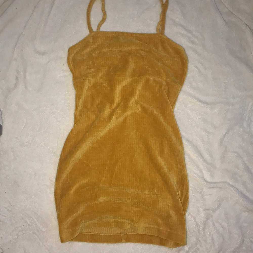 fuzzy, yellow, bodycon dress